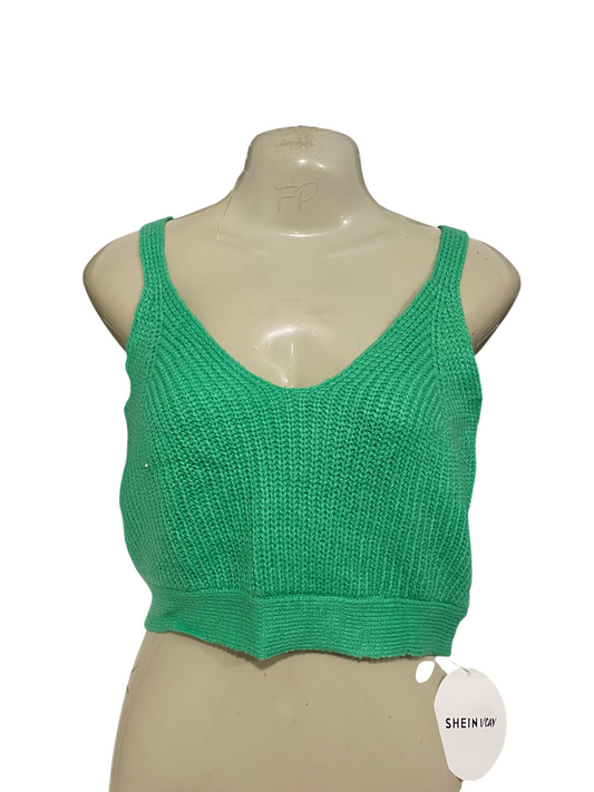 SHEIN |L| BUST 16| A58| VCAY GREEN V-NECK RIBBED TECHNICAL UTILITY CROP TOP