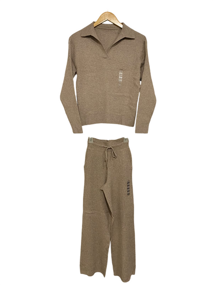 UNIQLO |S| A58| TAUPE RIBBED POLO AND WIDE-LEG TROUSER TECHNICAL UTILITY SET