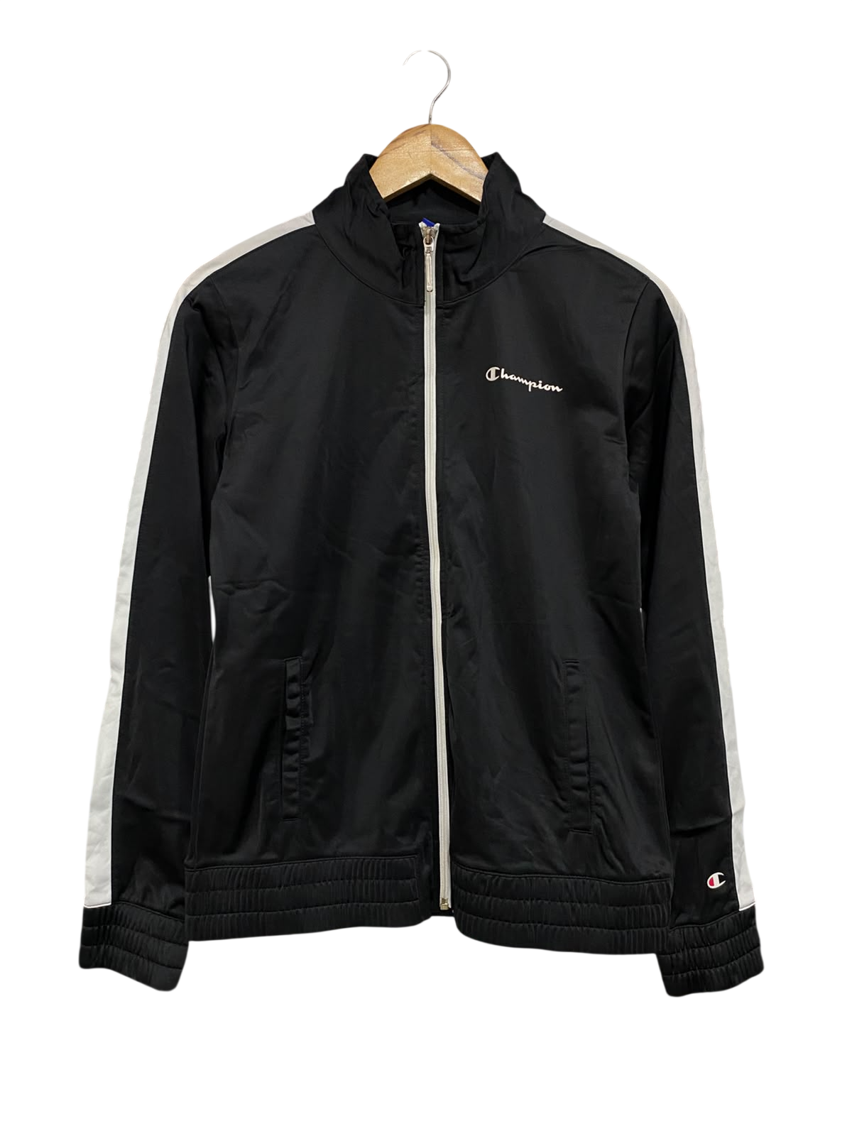 CHAMPION |M| BUST 19| A58| BLACK & WHITE SIDE-STRIPE TECHNICAL UTILITY TRACK JACKET