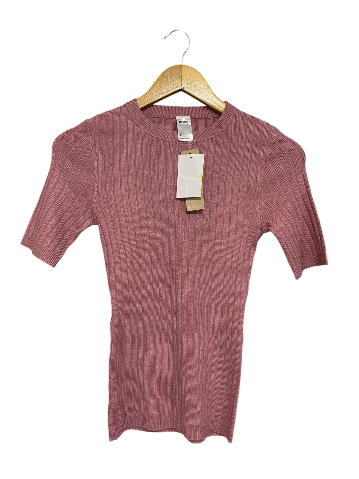 ANKO |XS| BUST 13| A58| DUSTY ROSE CREWNECK RIBBED TECHNICAL UTILITY SHORT-SLEEVE TOP