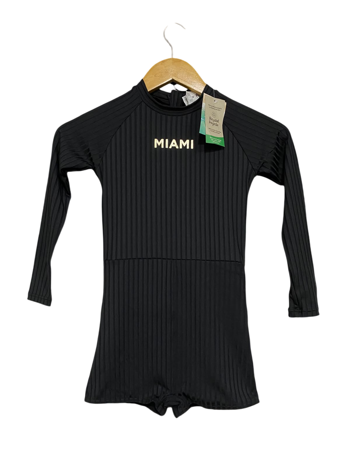 WAVE ZONE |S| BUST 12| A58| BLACK LONG-SLEEVE RIBBED TECHNICAL UTILITY PLAYSUIT