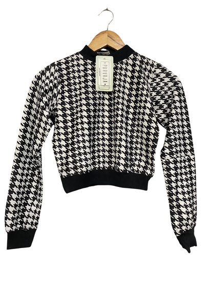PURVAJA |S| BUST 16| A58| BLACK & WHITE HOUNDSTOOTH TECHNICAL UTILITY CROPPED SWEATSHIRT