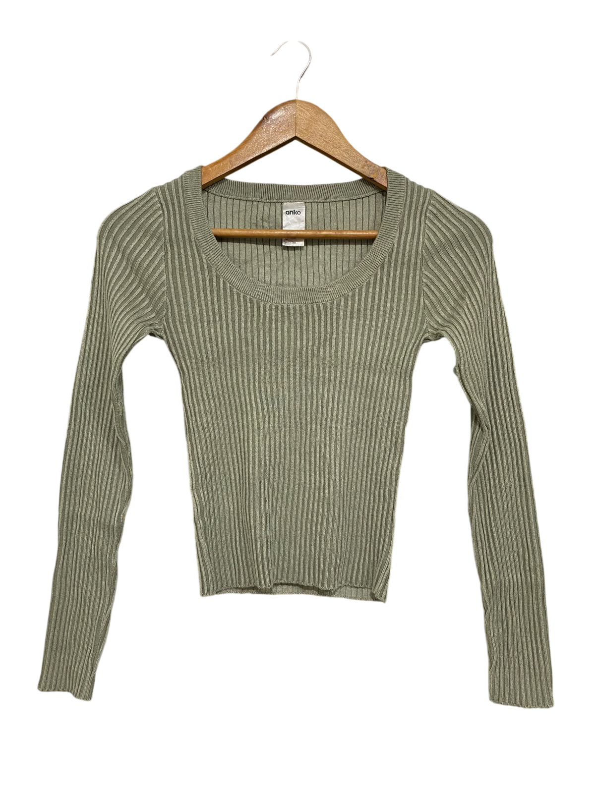 ANKO |S| BUST 12| A58| SAGE GREEN SCOOP NECK RIBBED TECHNICAL UTILITY LONG-SLEEVE TOP