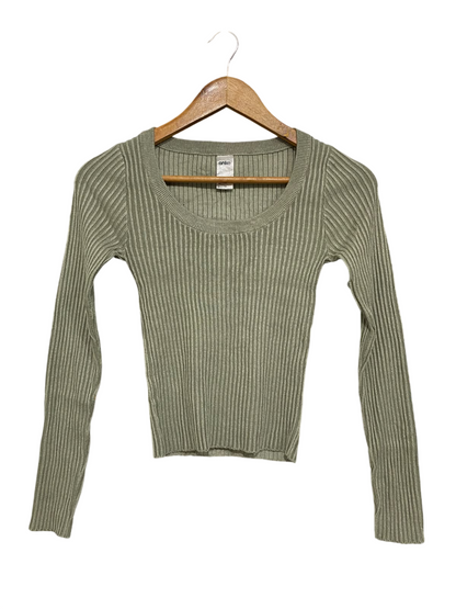 ANKO |S| BUST 12| A58| SAGE GREEN SCOOP NECK RIBBED TECHNICAL UTILITY LONG-SLEEVE TOP