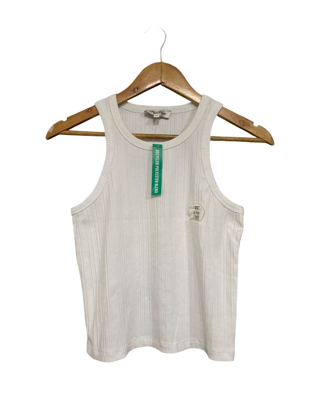 MISS SHOP |M| BUST 14| A58| WHITE RIBBED RECYCLED POLYESTER BLEND TECHNICAL UTILITY TANK TOP