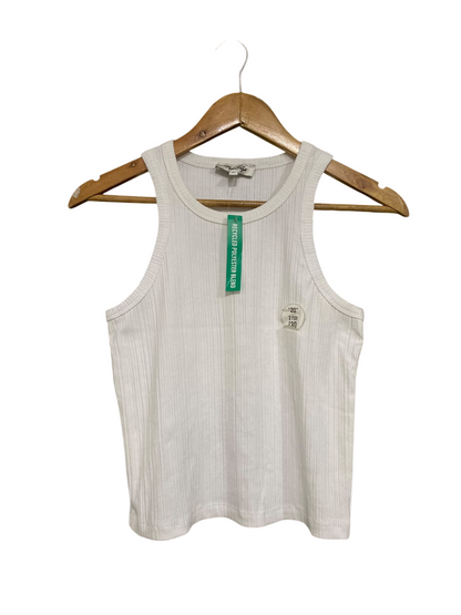 MISS SHOP |M| BUST 14| A58| WHITE RIBBED RECYCLED POLYESTER BLEND TECHNICAL UTILITY TANK TOP