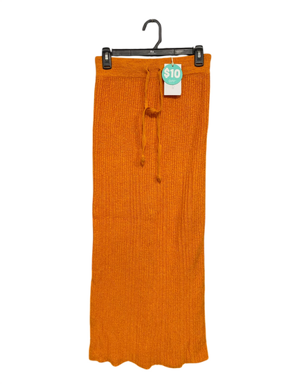 GHANDA |S| WAIST 26| A58| RUST ORANGE RIBBED DRAWSTRING TECHNICAL UTILITY MIDI SKIRT