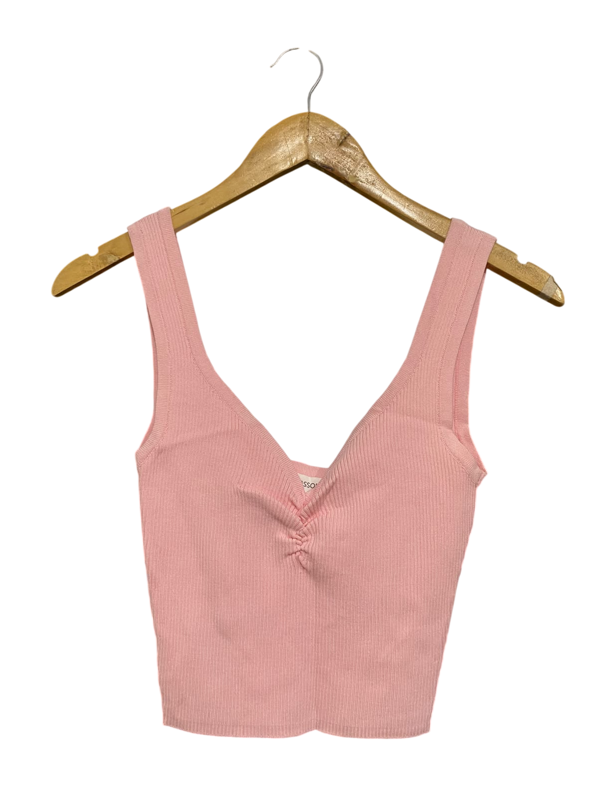 GLASSONS |M| BUST 12| A58| PINK RUFFLED V-NECK RIBBED TECHNICAL UTILITY CROP TOP