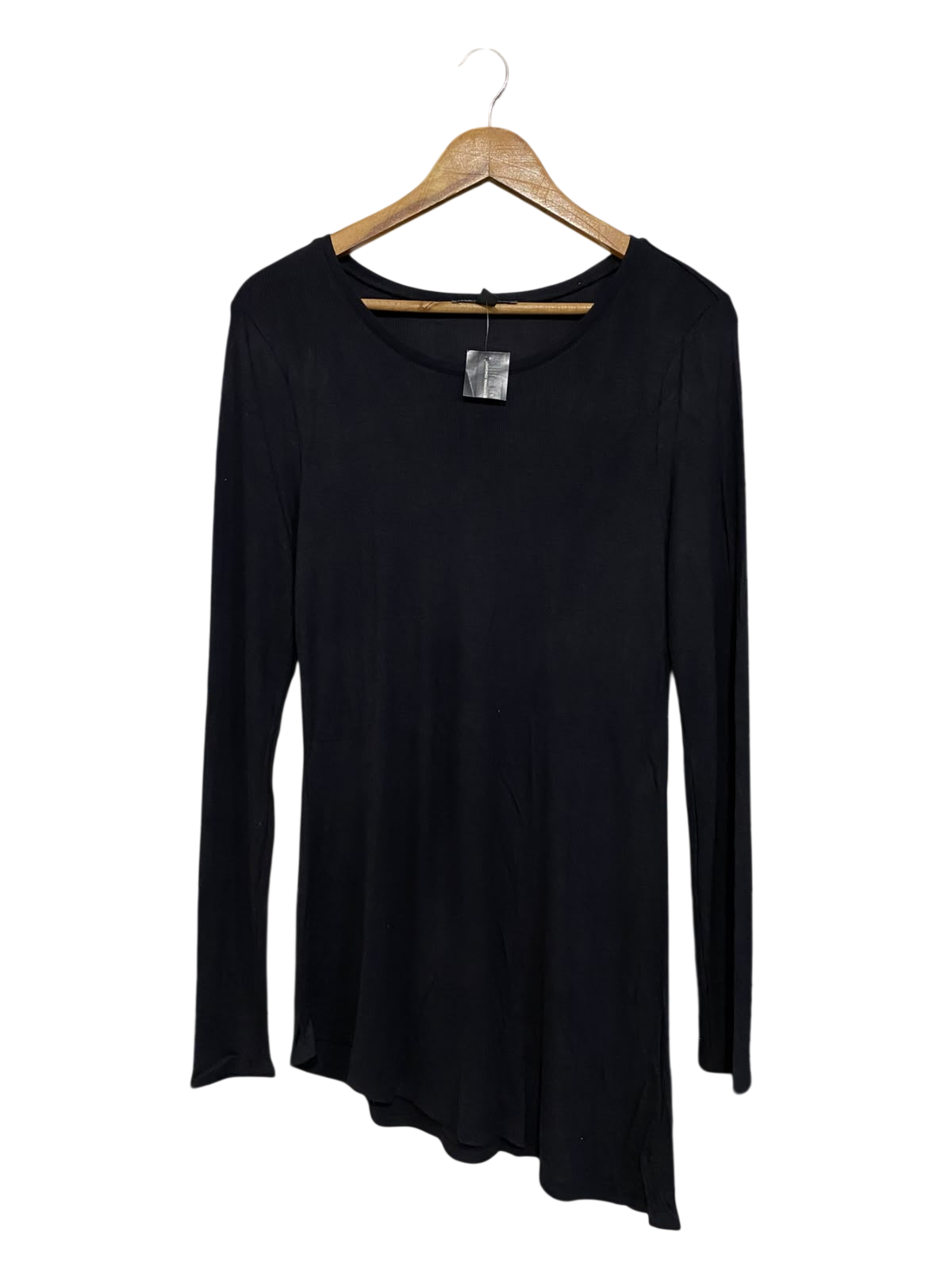 INTERNATIONAL CONCEPTS |L| BUST 16| A59| BLACK ASYMMETRIC HEM TECHNICAL UTILITY LONG-SLEEVE TOP