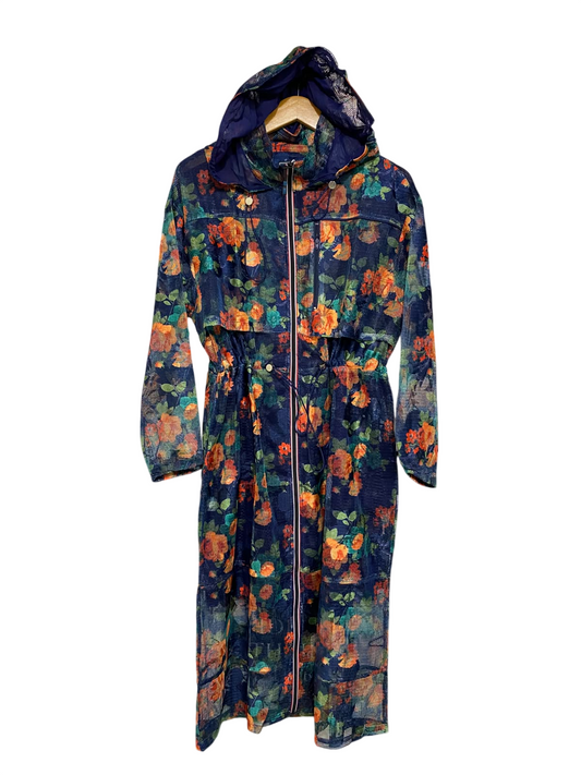 ICONIC |L| BUST 19| A59| NAVY BLUE FLORAL MESH TECHNICAL UTILITY PARKA JACKET