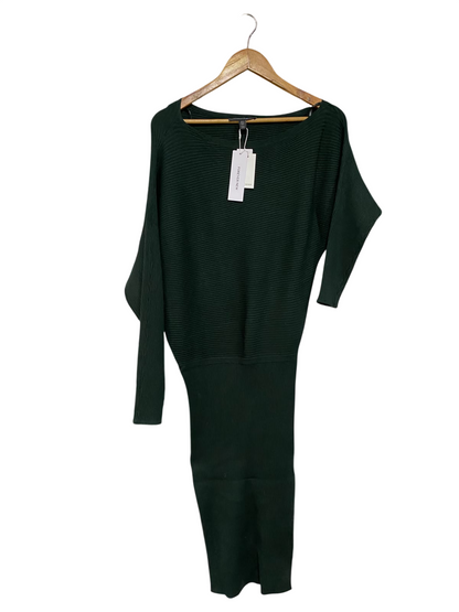FOREVER NEW |S| BUST 20| A59| DARK GREEN BOATNECK RIBBED TECHNICAL UTILITY MIDI DRESS