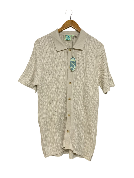 KHRMA |S| BUST 19| A59| BEIGE TEXTURED BUTTON-UP TECHNICAL UTILITY POLO SHIRT