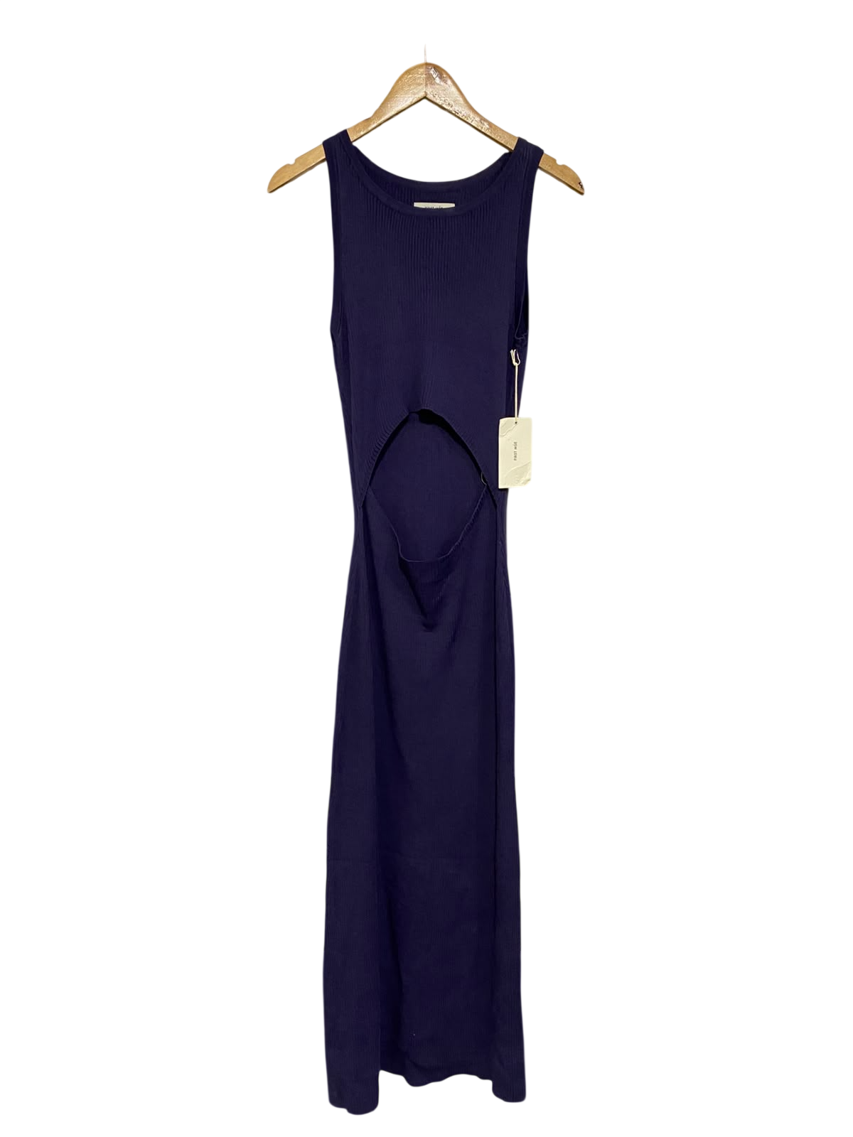 FIRST MSE |M| BUST 13| A59| DEEP PURPLE CUTOUT RIBBED TECHNICAL UTILITY MAXI DRESS