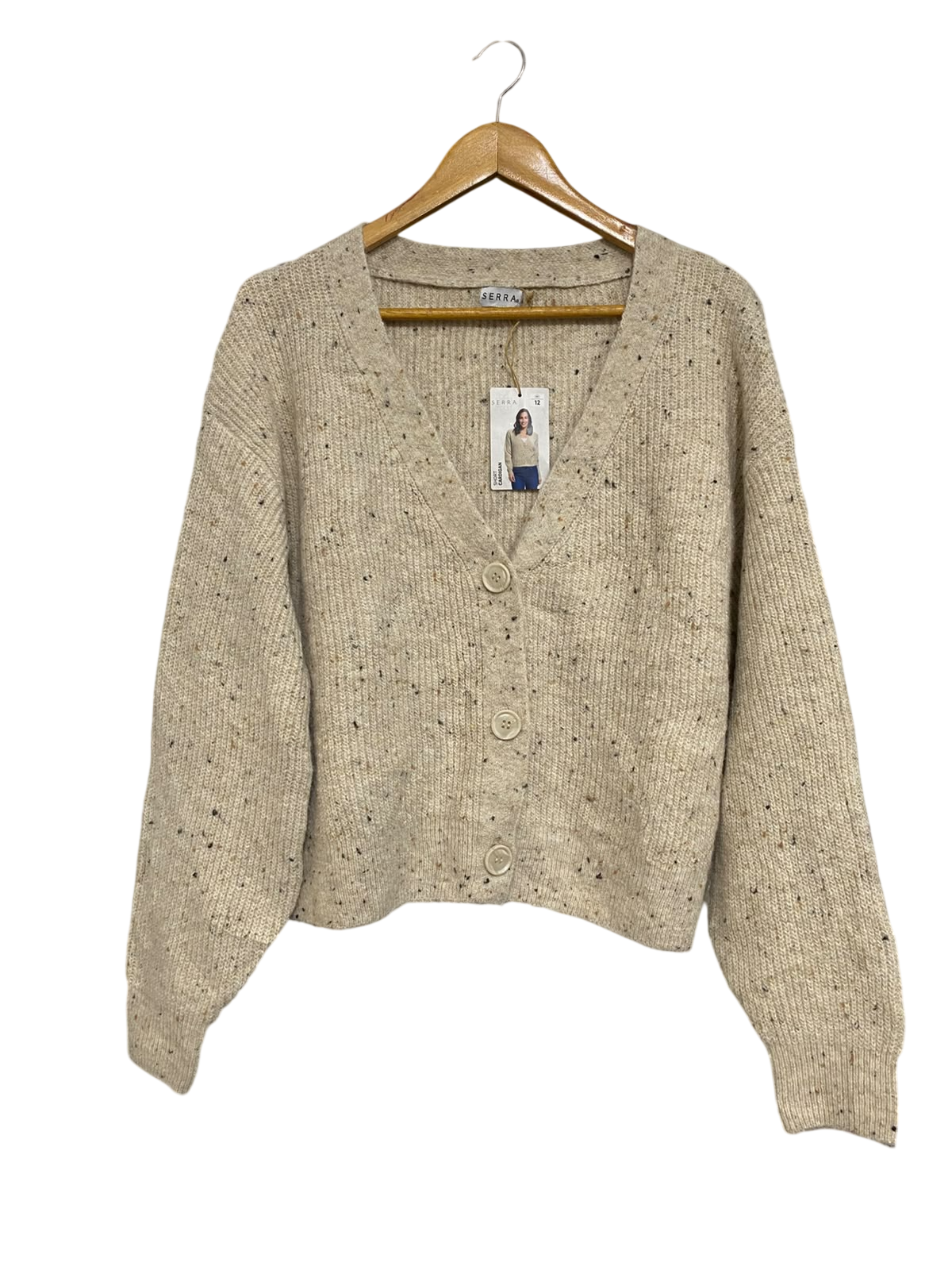 SERRA |M| BUST 23| A59| OATMEAL SPECKLED V-NECK TECHNICAL UTILITY CARDIGAN