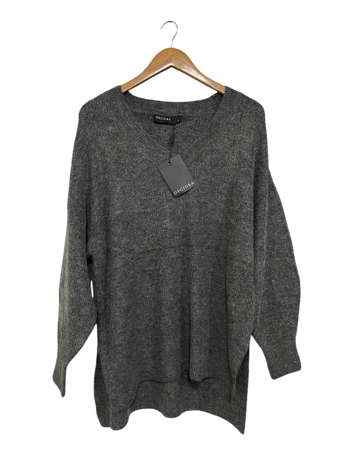DECJUBA |L| BUST 23| A59| CHARCOAL GREY V-NECK TECHNICAL UTILITY OVERSIZED SWEATER