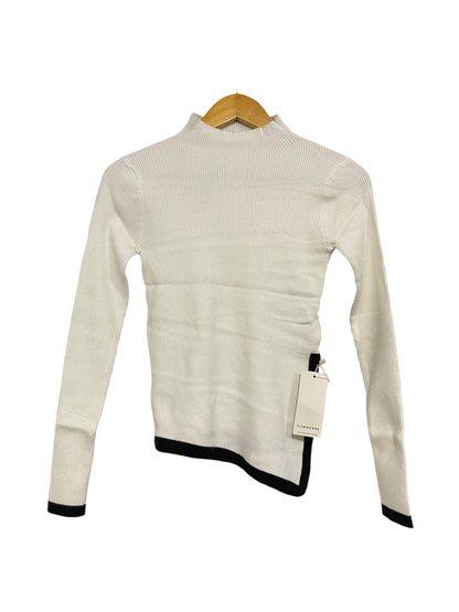 COMMENSE |S| BUST 14| A59| WHITE & BLACK ASYMMETRIC MOCK-NECK TECHNICAL UTILITY LONG-SLEEVE TOP