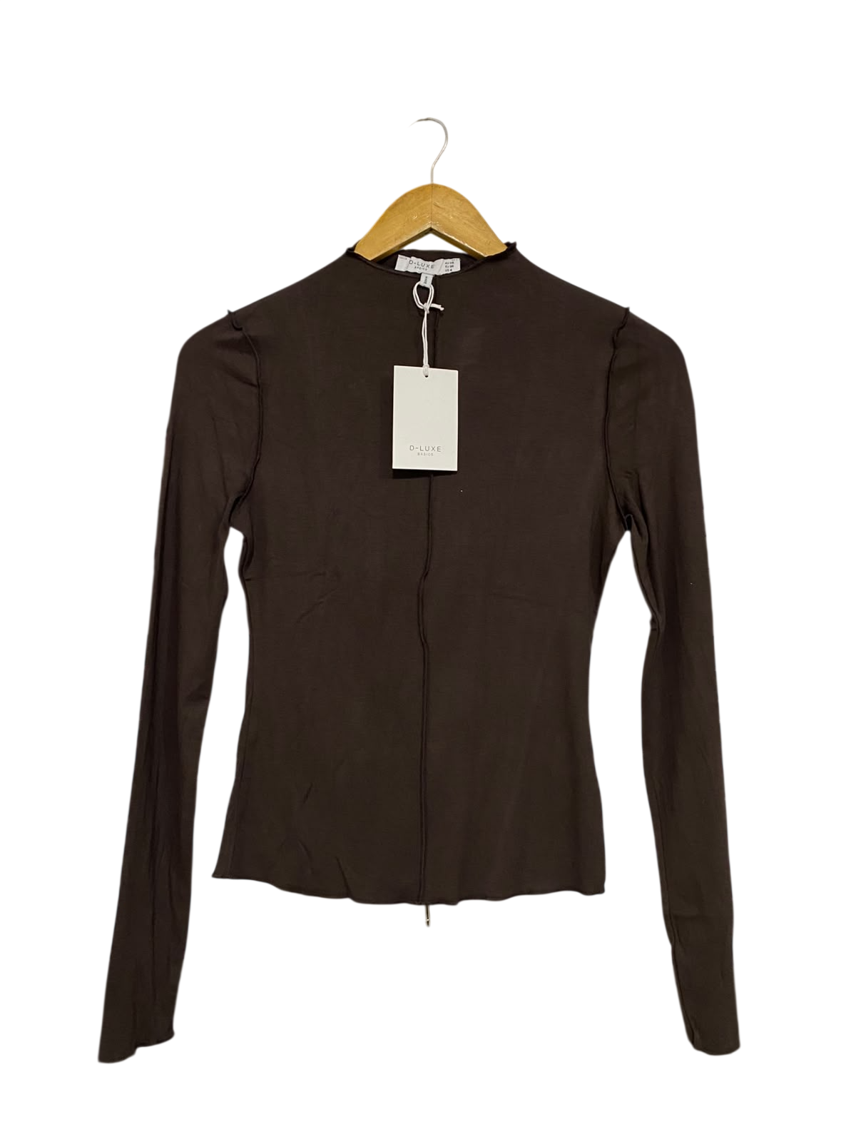 D LUXE |XS| BUST 15| A59| BROWN EXPOSED-SEAM TECHNICAL UTILITY LONG-SLEEVE TOP