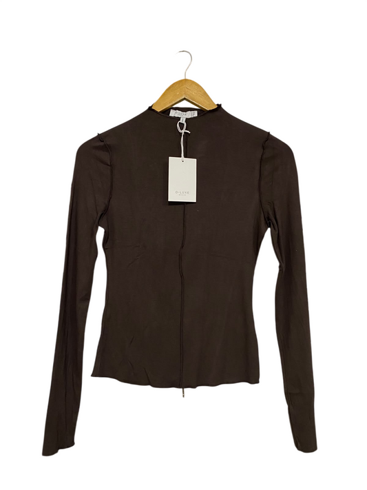 D LUXE |XS| BUST 15| A59| BROWN EXPOSED-SEAM TECHNICAL UTILITY LONG-SLEEVE TOP