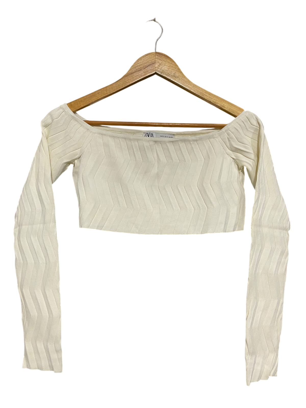 ZARA |S| BUST 16| A59| OFF-SHOULDER CHEVRON TECHNICAL UTILITY CROP TOP