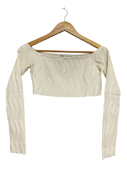 ZARA |S| BUST 16| A59| OFF-SHOULDER CHEVRON TECHNICAL UTILITY CROP TOP