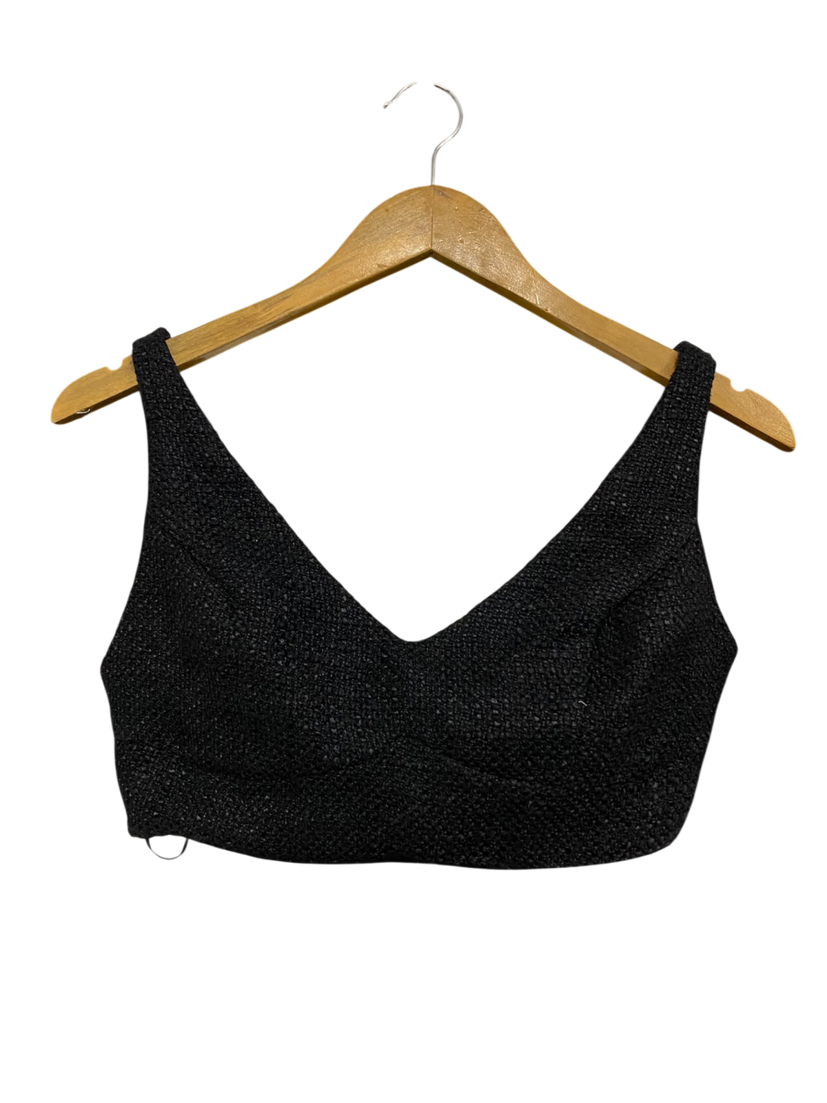 SHOWPO |S| BUST 15| A59| BLACK TEXTURED V-NECK TECHNICAL UTILITY CROP TOP