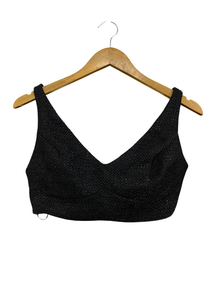SHOWPO |S| BUST 15| A59| BLACK TEXTURED V-NECK TECHNICAL UTILITY CROP TOP