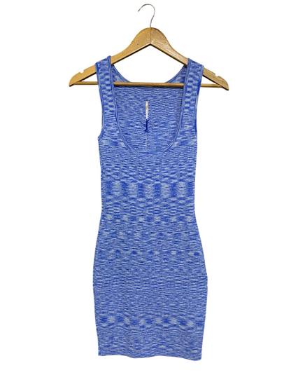 |XS| BUST 12| A59| BLUE MARLED PATTERNED TECHNICAL UTILITY BODYCON DRESS