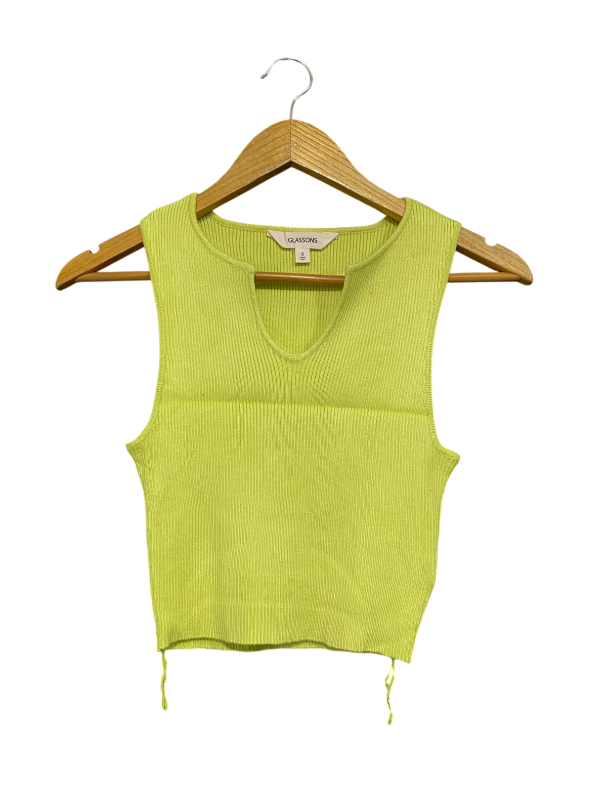 GLASSONS |S| BUST 12| A59| LIME GREEN V-NECK RIBBED TECHNICAL UTILITY CROP TOP
