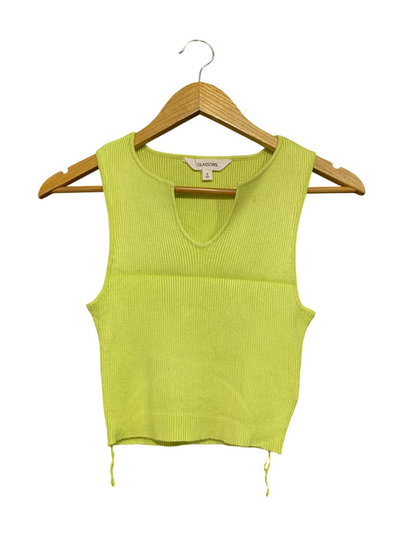 GLASSONS |S| BUST 12| A59| LIME GREEN V-NECK RIBBED TECHNICAL UTILITY CROP TOP