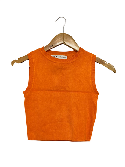 ZARA |S| BUST 12| A59| ORANGE RIBBED TECHNICAL UTILITY CROP TOP