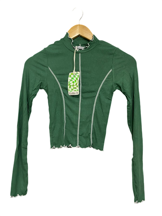 GHANDA |XS| BUST 12| A59| GREEN CONTRAST-STITCH MOCK-NECK TECHNICAL UTILITY CROP TOP