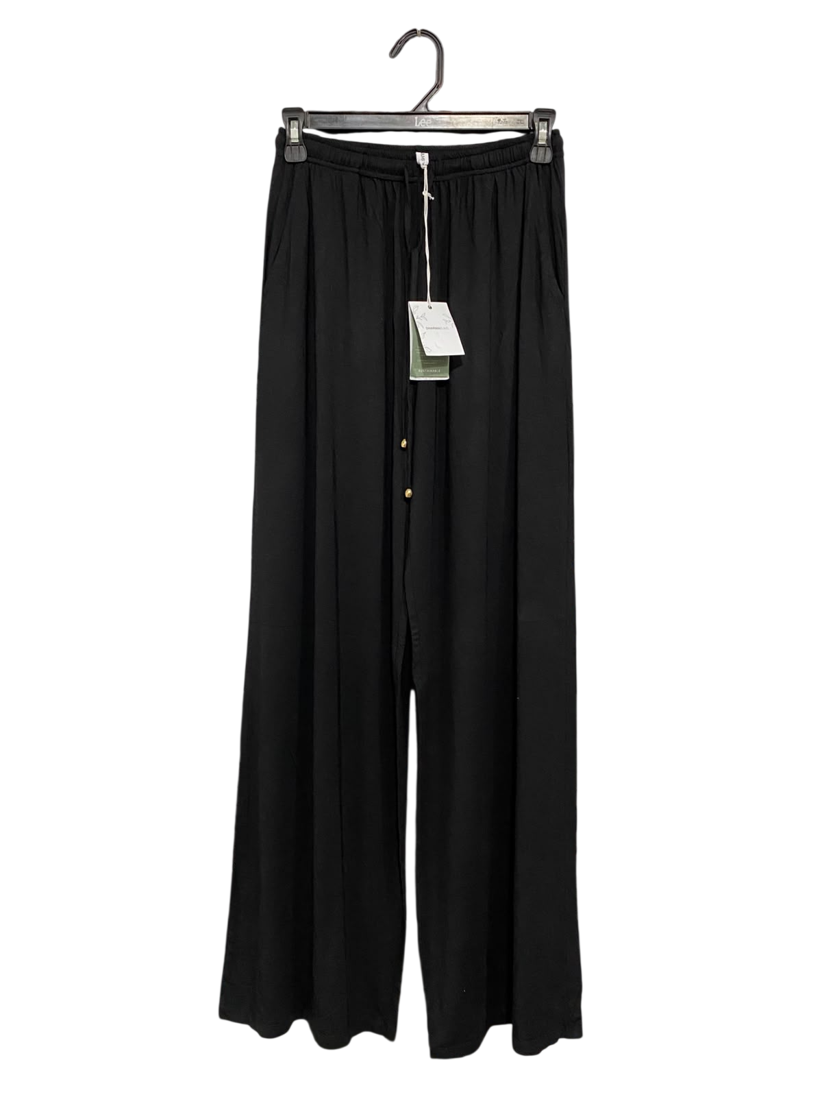 DHARMA BUMS |S| WAIST 26| A59| BLACK DRAWSTRING-WAIST TECHNICAL UTILITY WIDE-LEG PANTS