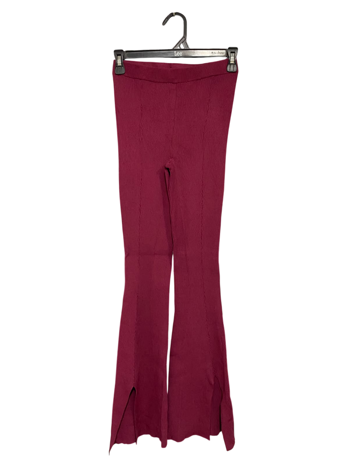 GLASSONS |S| WAIST 24| A59| BURGUNDY RIBBED SPLIT-HEM TECHNICAL UTILITY FLARED PANTS