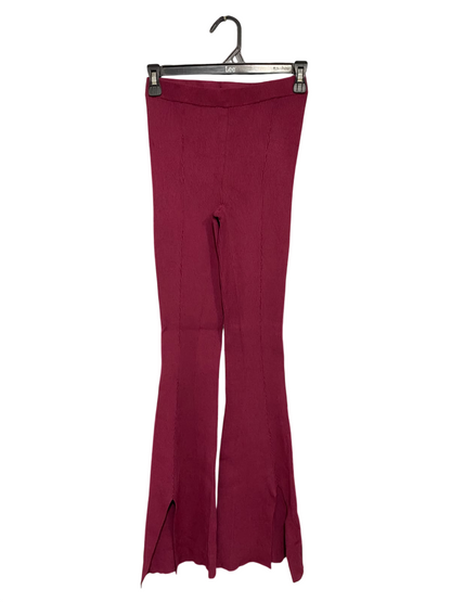 GLASSONS |S| WAIST 24| A59| BURGUNDY RIBBED SPLIT-HEM TECHNICAL UTILITY FLARED PANTS