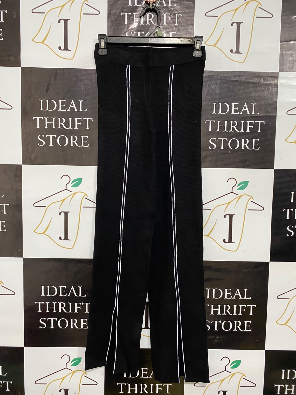 ZARA |S| WAIST 24| A59| BLACK SIDE-STRIPE SPLIT-HEM TECHNICAL UTILITY WIDE-LEG PANTS