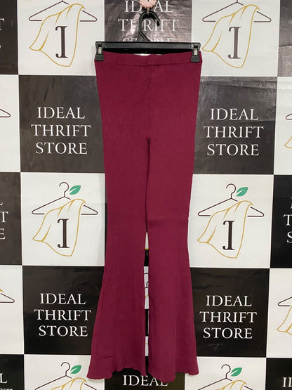 GLASSONS |S| WAIST 24| A59| BURGUNDY RIBBED SPLIT-HEM TECHNICAL UTILITY FLARED PANTS