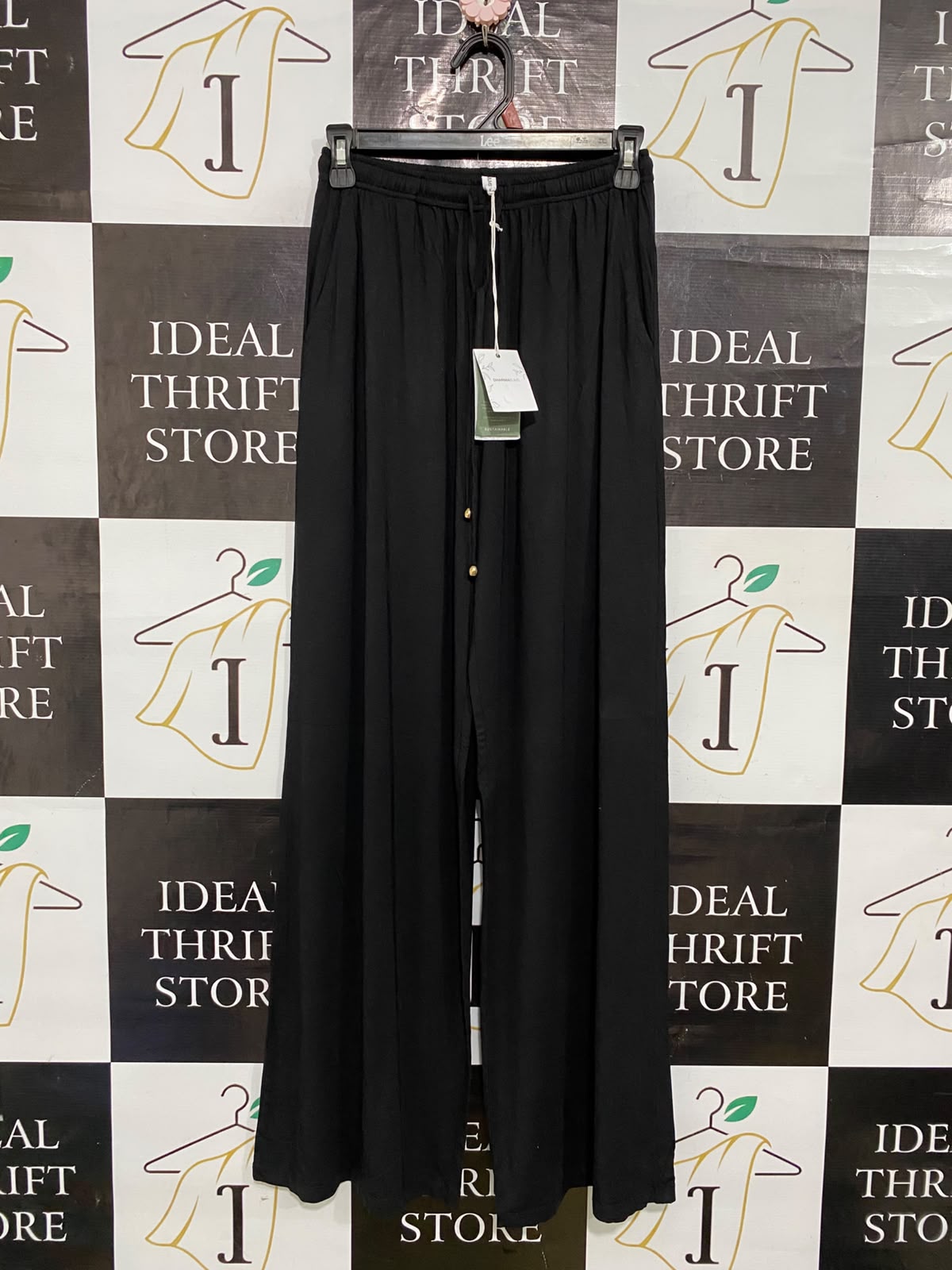 DHARMA BUMS |S| WAIST 26| A59| BLACK DRAWSTRING-WAIST TECHNICAL UTILITY WIDE-LEG PANTS