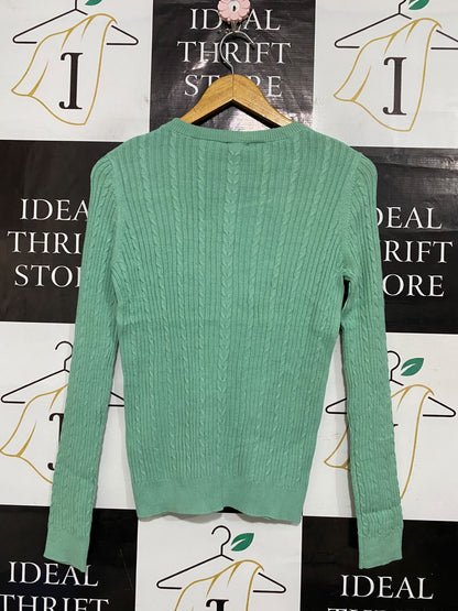 DOTTI |S| BUST 16| A59| MINT GREEN CABLE-KNIT TECHNICAL UTILITY LONG-SLEEVE TOP