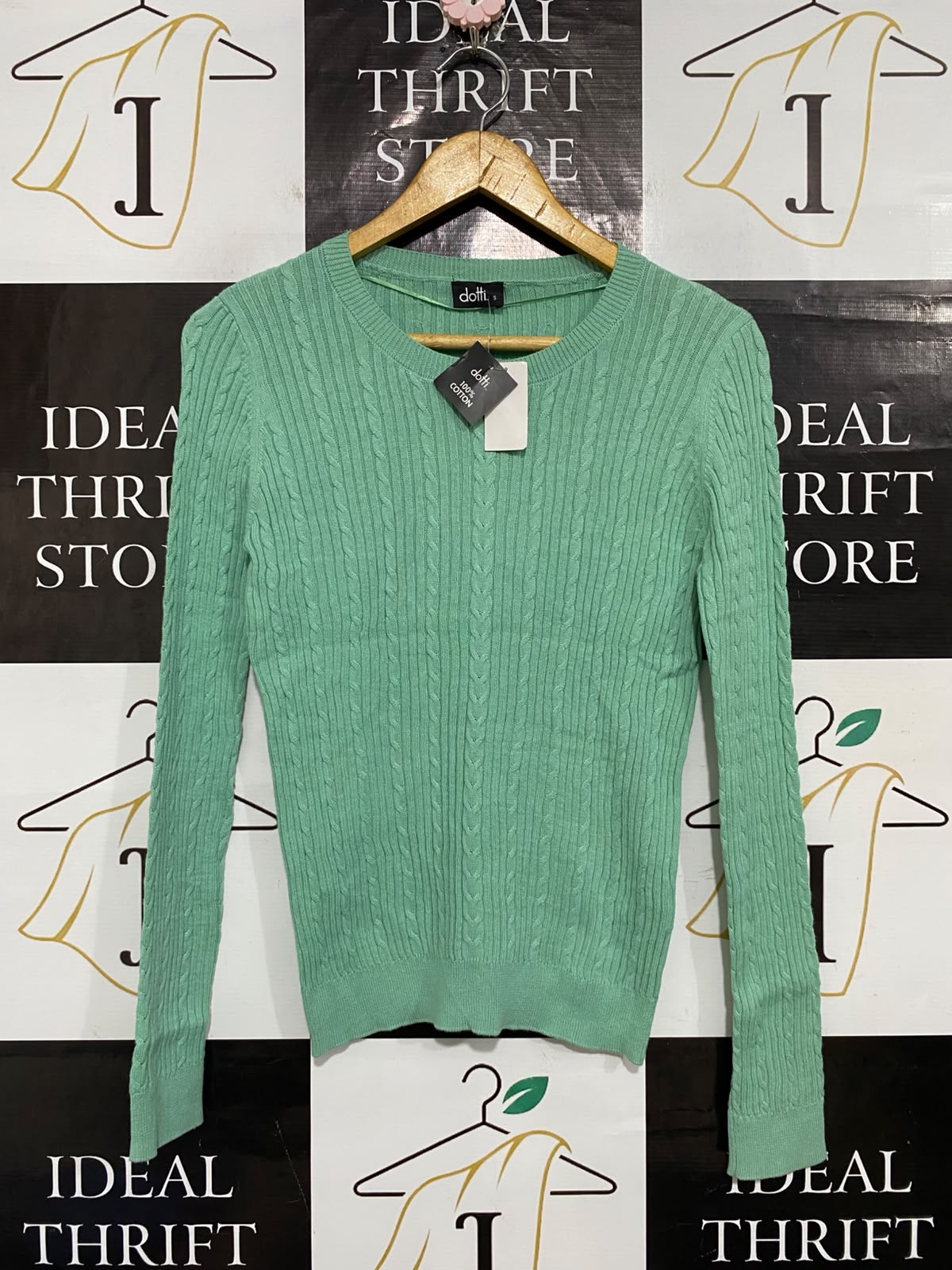 DOTTI |S| BUST 16| A59| MINT GREEN CABLE-KNIT TECHNICAL UTILITY LONG-SLEEVE TOP