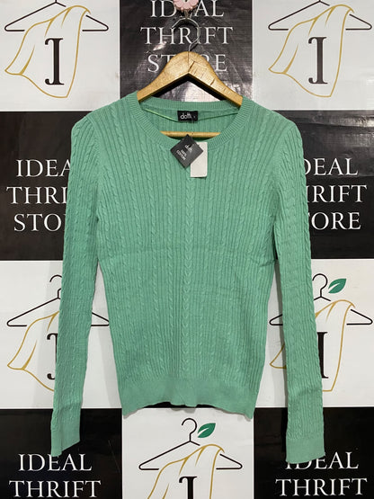 DOTTI |S| BUST 16| A59| MINT GREEN CABLE-KNIT TECHNICAL UTILITY LONG-SLEEVE TOP