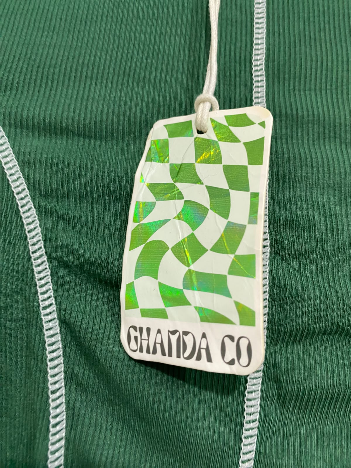 GHANDA |XS| BUST 12| A59| GREEN CONTRAST-STITCH MOCK-NECK TECHNICAL UTILITY CROP TOP