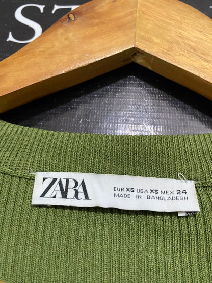 ZARA |XS| BUST 12| A59| OLIVE GREEN SCOOP-NECK TECHNICAL UTILITY LONG-SLEEVE TOP