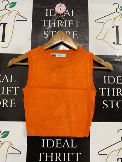 ZARA |S| BUST 12| A59| ORANGE RIBBED TECHNICAL UTILITY CROP TOP