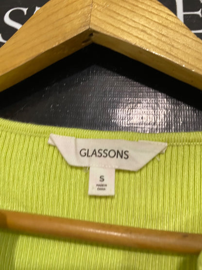 GLASSONS |S| BUST 12| A59| LIME GREEN V-NECK RIBBED TECHNICAL UTILITY CROP TOP