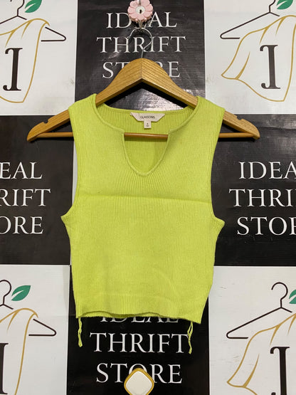 GLASSONS |S| BUST 12| A59| LIME GREEN V-NECK RIBBED TECHNICAL UTILITY CROP TOP