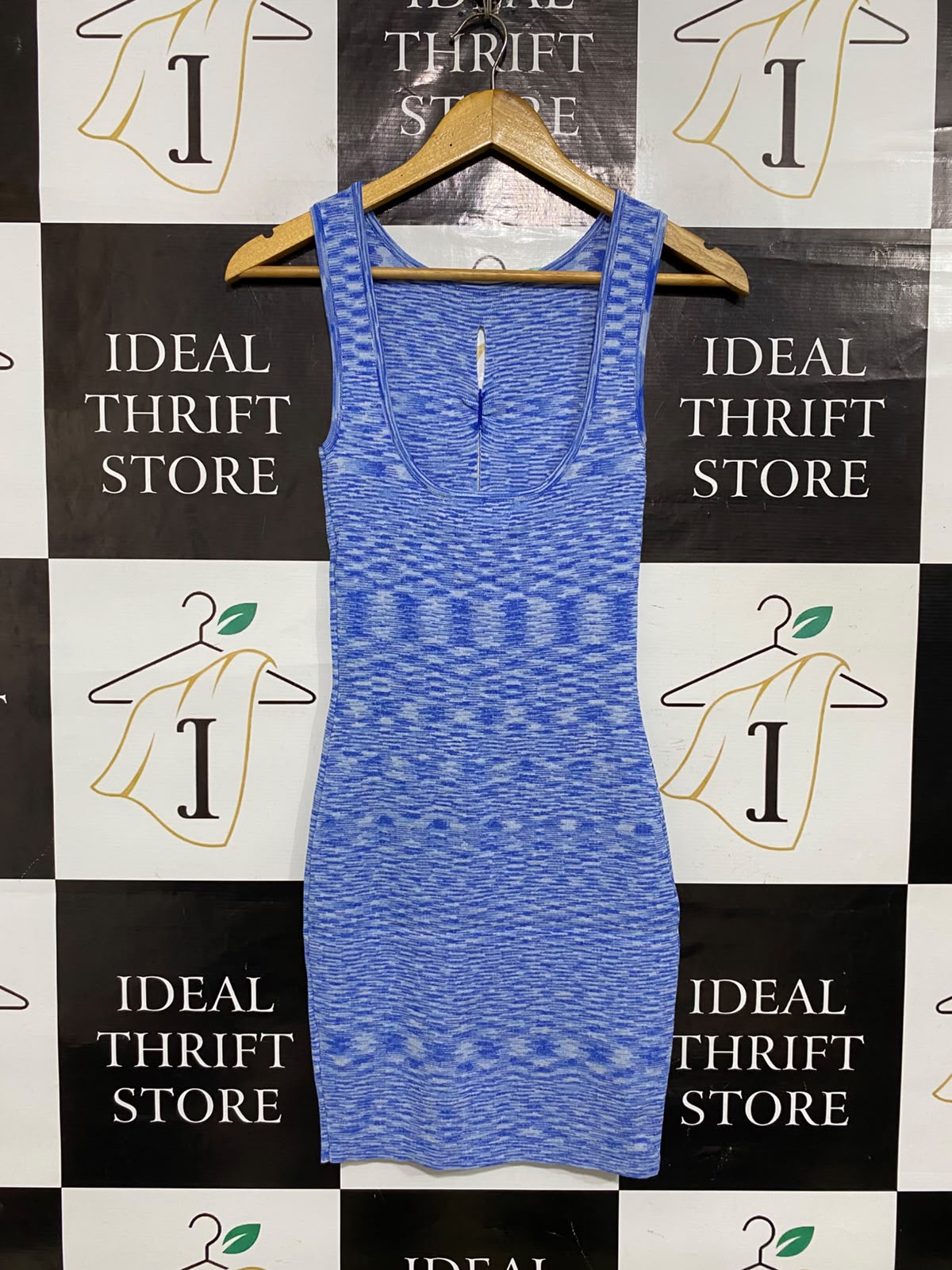 |XS| BUST 12| A59| BLUE MARLED PATTERNED TECHNICAL UTILITY BODYCON DRESS