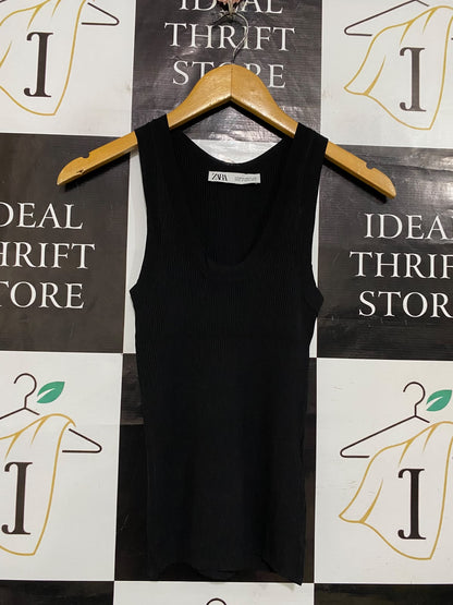 ZARA |XS| BUST 10| A59| BLACK SCOOP-NECK RIBBED TECHNICAL UTILITY TANK TOP