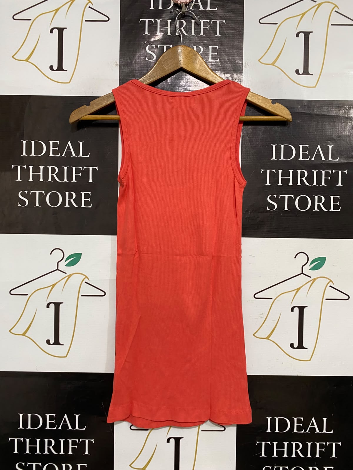 GRACE FASHION |XS| BUST 13| A59| CORAL-RED SCOOP-NECK RIBBED TECHNICAL UTILITY TANK TOP