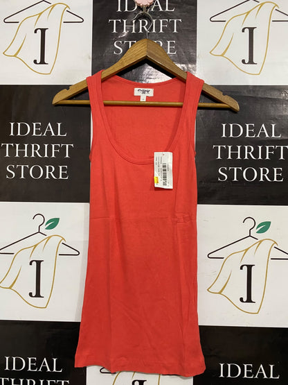 GRACE FASHION |XS| BUST 13| A59| CORAL-RED SCOOP-NECK RIBBED TECHNICAL UTILITY TANK TOP