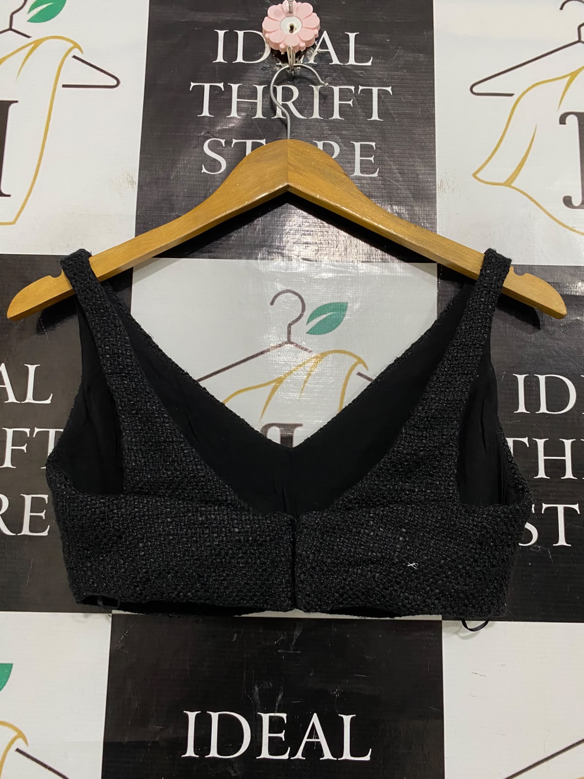 SHOWPO |S| BUST 15| A59| BLACK TEXTURED V-NECK TECHNICAL UTILITY CROP TOP